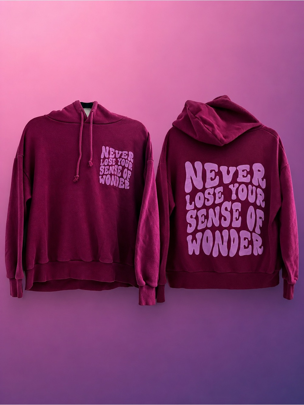 Pull&Bear Burgundy Hoodie with Pink Graphic Text